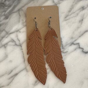 Tan Leather Feather Earrings